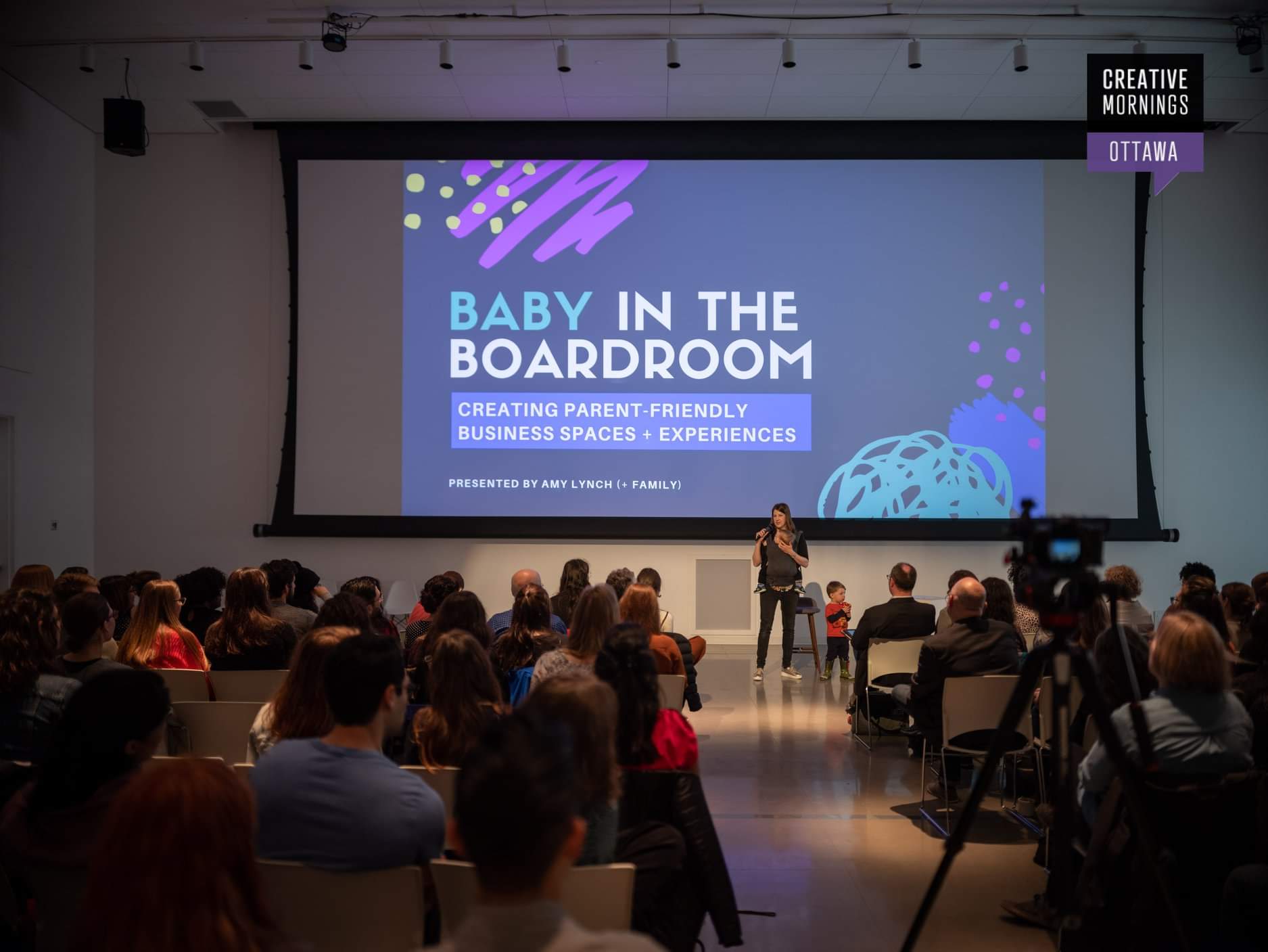 Amy Lynch Presenting with kids at CreativeMornings Ottawa April 2019 2