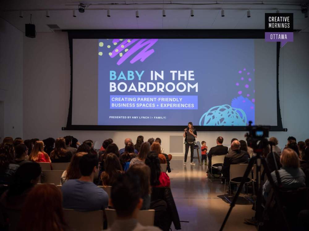 Amy Lynch Presenting with kids at CreativeMornings Ottawa April 2019 2