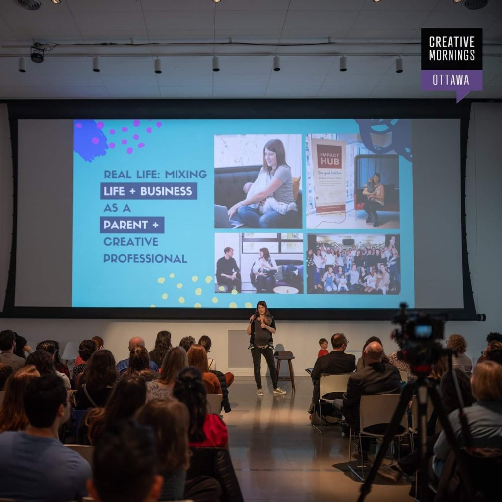 Amy Maureen Lynch Presenting with her kids at CreativeMornings Ottawa April 2019