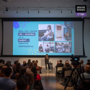 Amy Maureen Lynch Presenting with her kids at CreativeMornings Ottawa April 2019